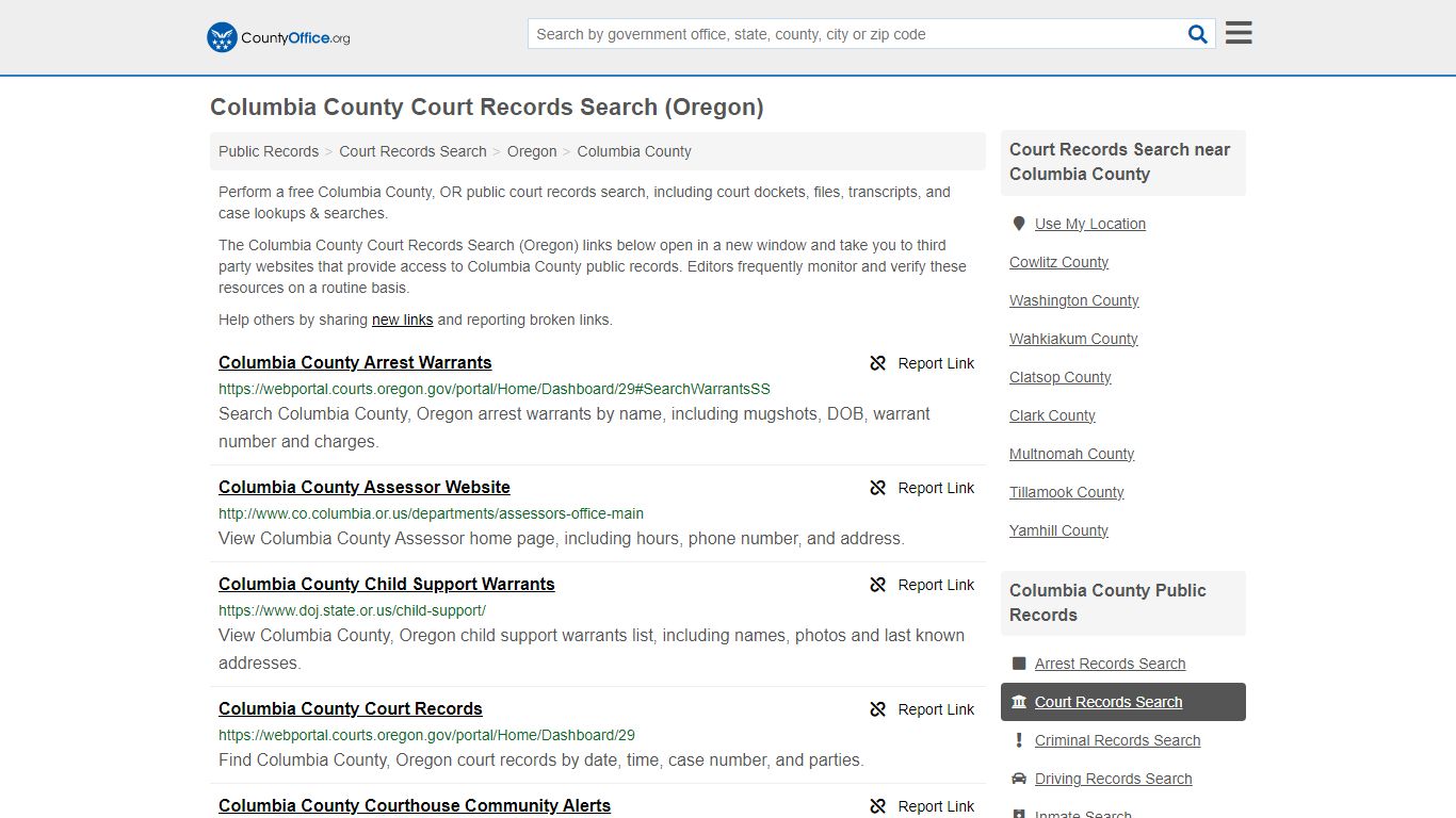 Columbia County Court Records Search (Oregon) - County Office