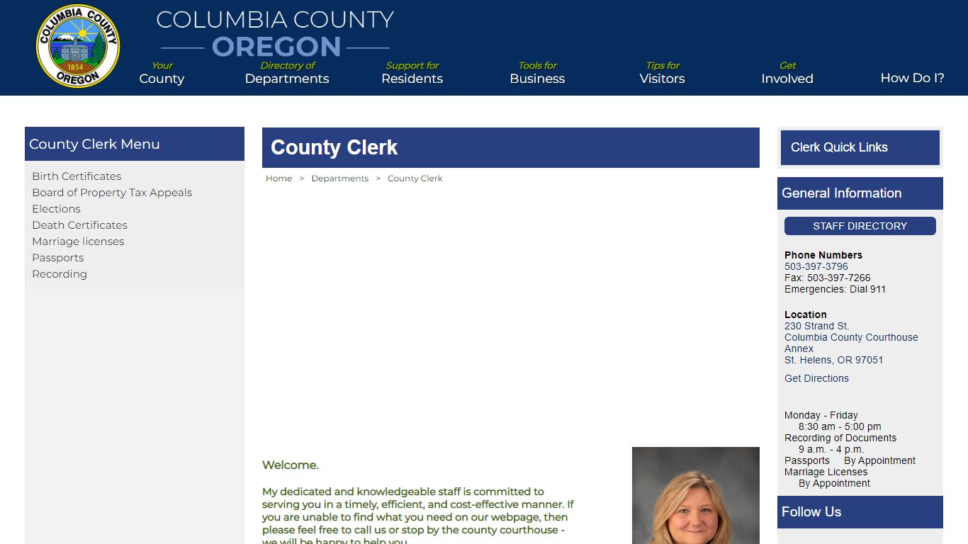 Columbia County, Oregon Official Website - County Clerk